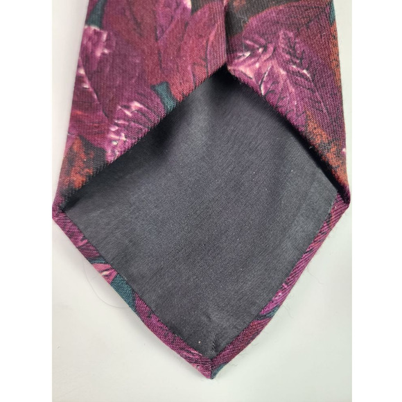 Hugo Boss Burgundy Men's Floral Leaf Print Wool Tie Elegant Business Formal Wear - Picture 4 of 7